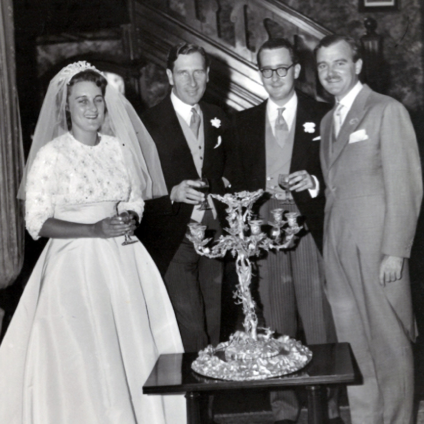 Caroline’s Wedding to Philip Simpson (R), with James and Sir Warwick, at Fairwater, 1957.