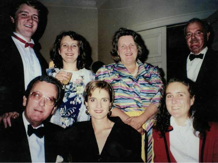 Back Row L to R Edward Simpson, Louise Simpson, Caroline Simpson and Philip Simpson - Front Row L to R James Fairfax, Emily Simpson and Alice Simpson at Edward's 21st (23.9.1989)