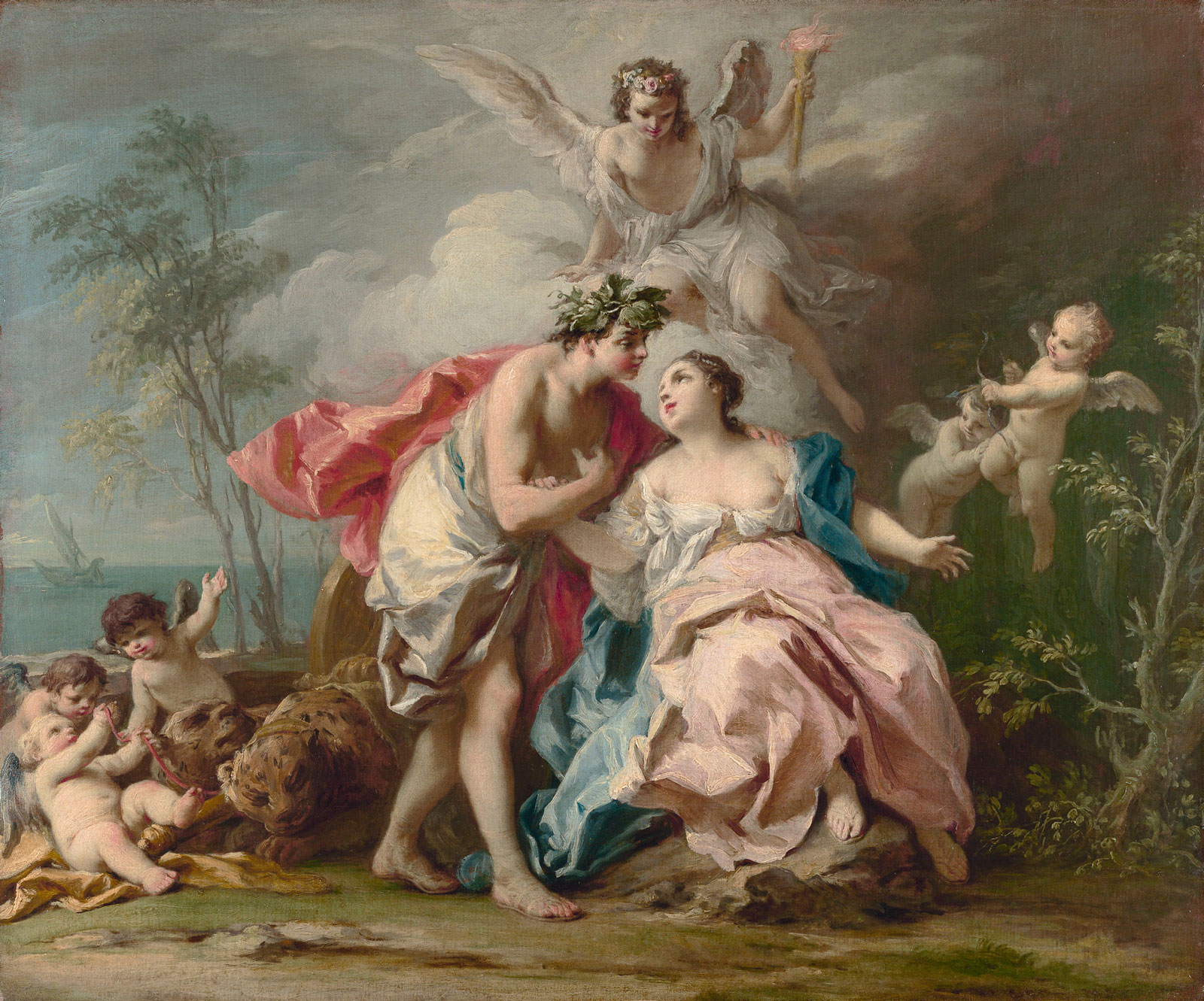 Jacopo Amigoni (Italy, b.circa 1685, d.1752) Bacchus and Ariadne circa 1740-circa 1742 oil on canvas, 51 x 61.3 cm Art Gallery of New South Wales Gift of James Fairfax AC 1993 Photo: AGNSW 481.1993